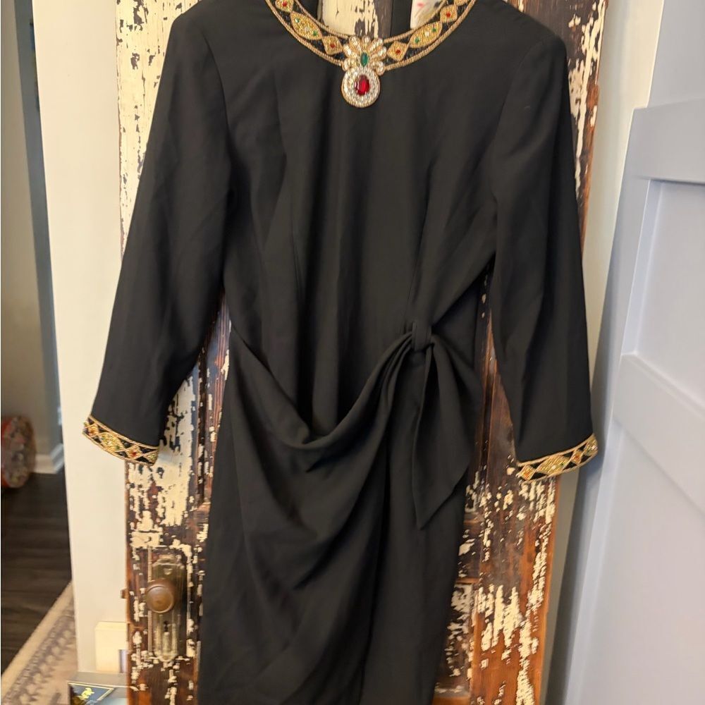 Rickie Freeman for Teri Jon TJ Nites Ruby jeweled LBD wrap. Size 8. Vintage.